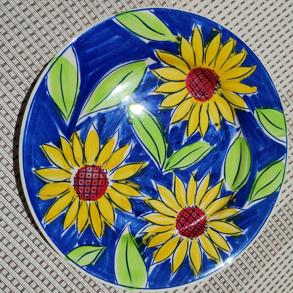 Sango Hand Painted Sunflower Serving Plate 12" Round Platter Floral Stoneware
